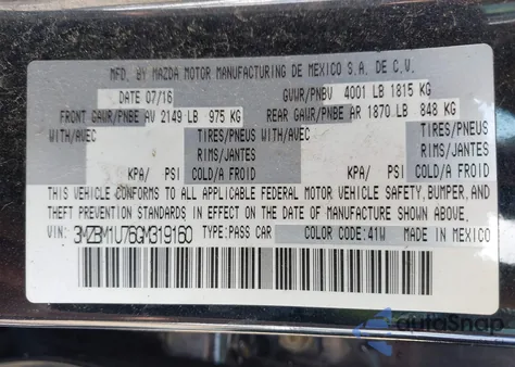 2016 Mazda Mazda3 I Sport from USA, damaged, VIN 3MZBM1U76GM319160